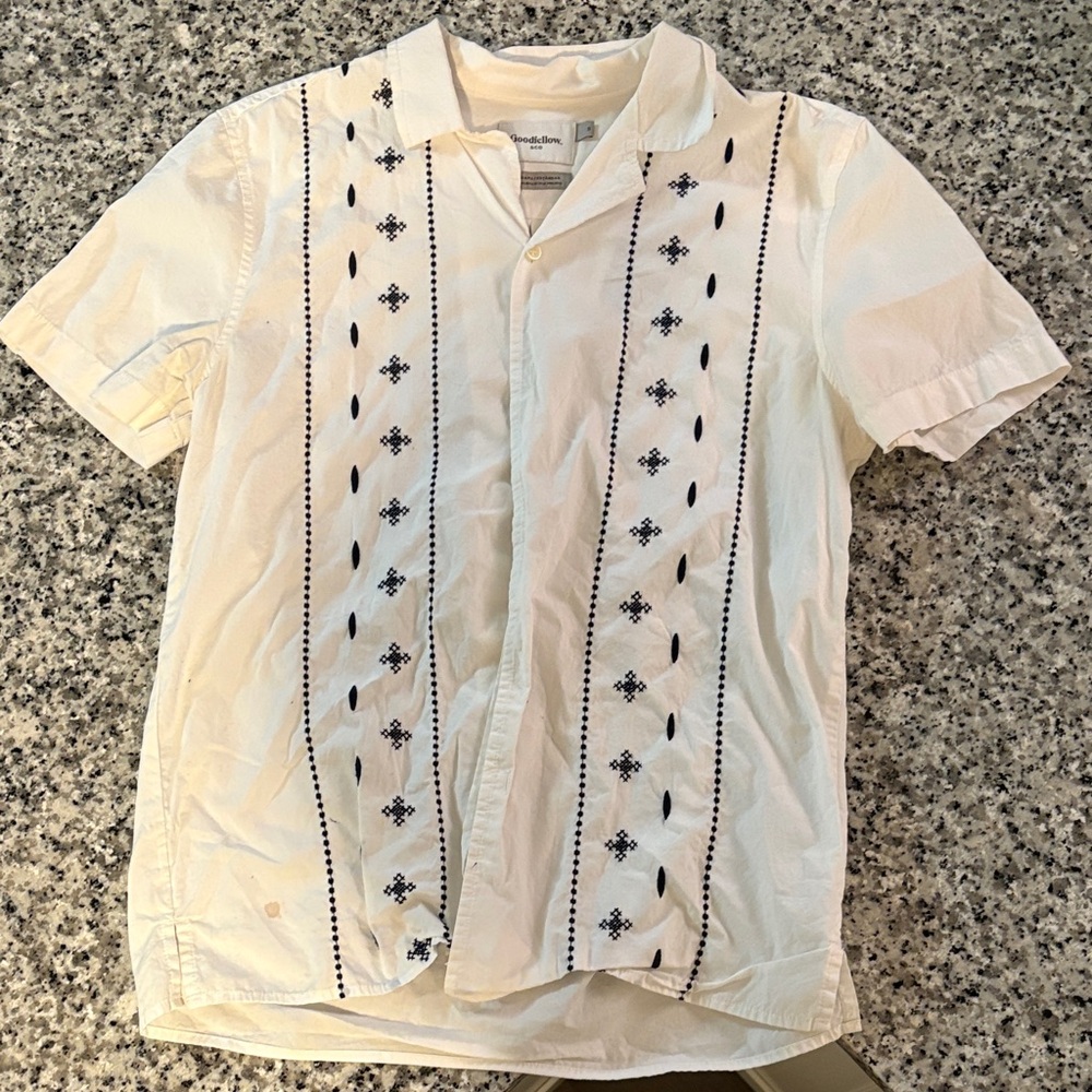 Goodfellow & Co Men's Cream Embroidered Button Down Shirt